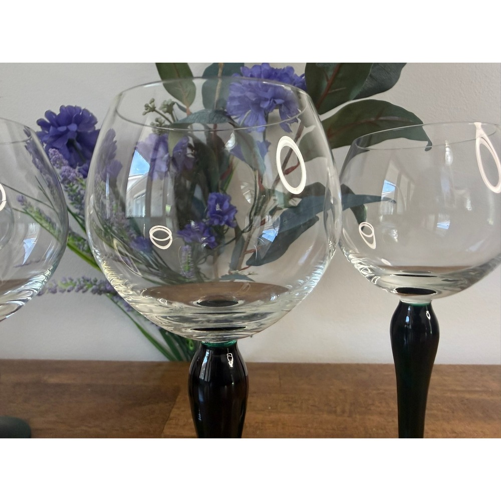 Vintage Emerald Green Wine Glasses Set Mid Century Italian Art Glass Style Bar - Picture 8 of 11